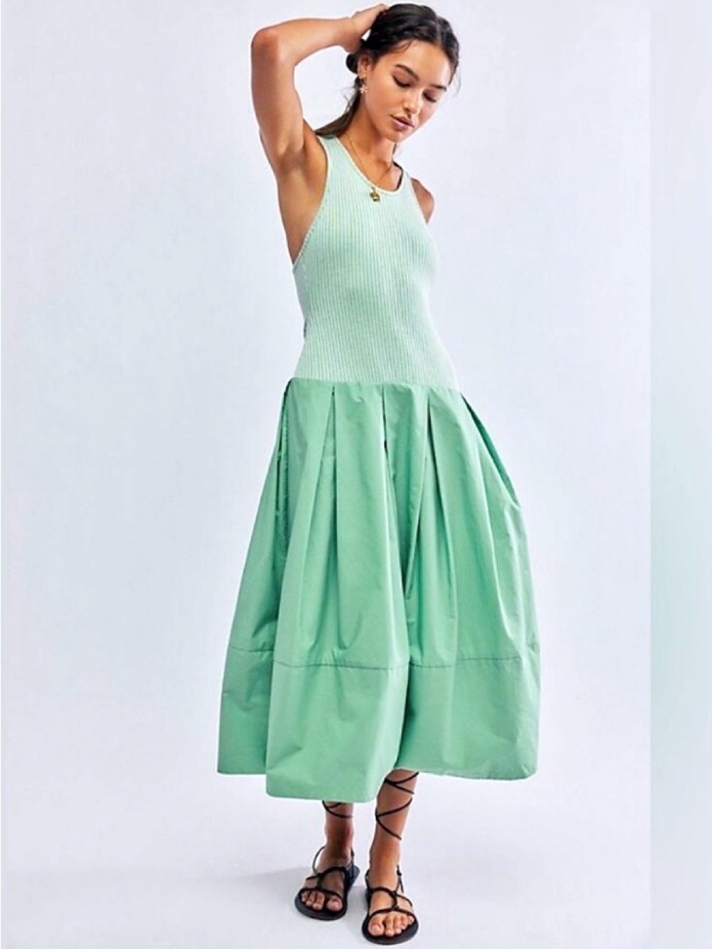 FREE PEOPLE Mint Ribbed Razor Back Pear Shape Sun Dress! 👗